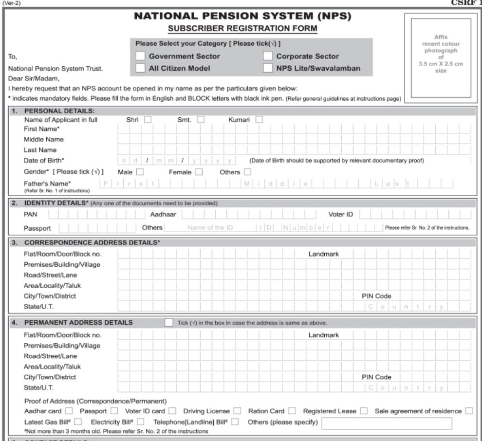 NPS Vatsalya Minor Registration form